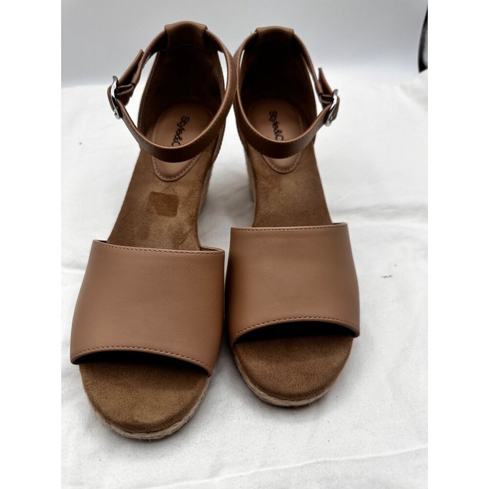 Style & Co 9M Seleeney Womens Tan Wedge Sandals With Adjustable Strap